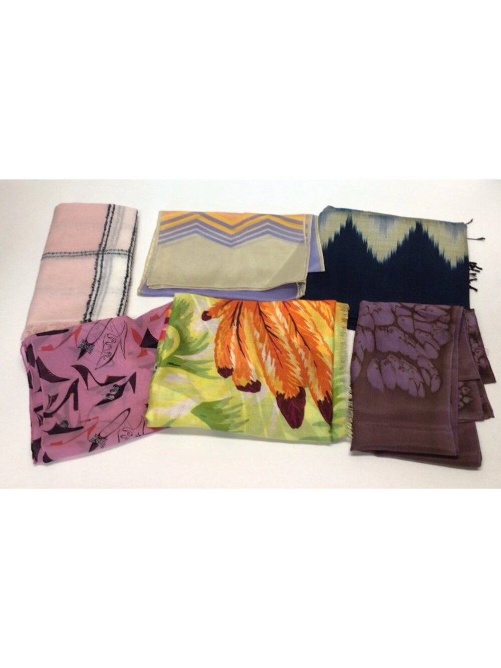 Lot Of 6 Fashion Scarves Scarf Women’s Floral Plaid Colorful